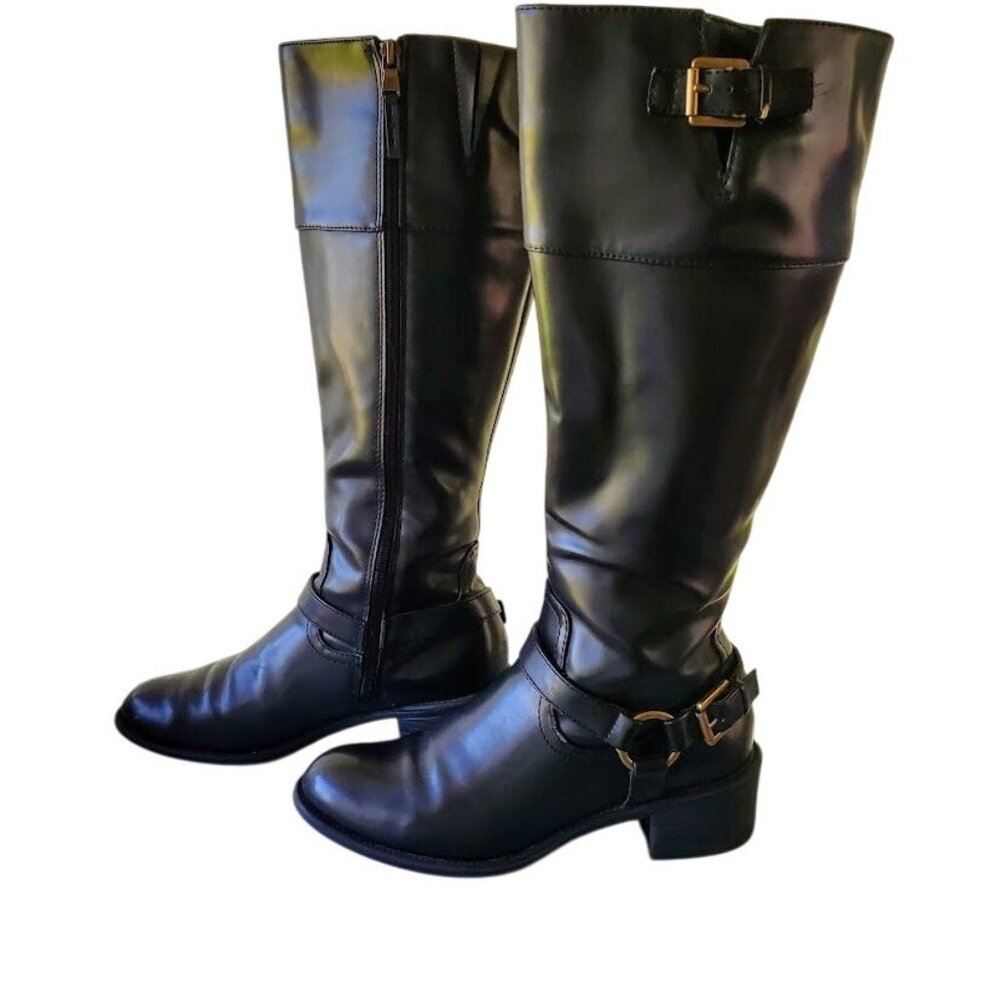 Chaps Rubi Black Knee-High Riding Boots Size 7.5 – Equestrian Classic Style Gold